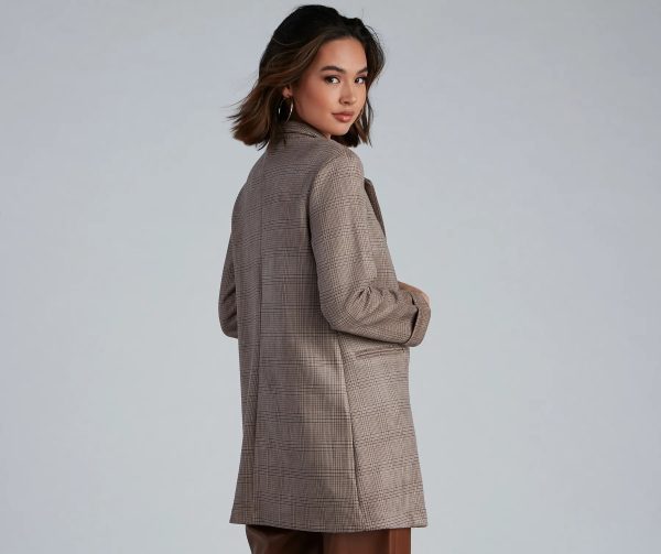 Preppy Plaid Faux Suede Blazer - Image 2