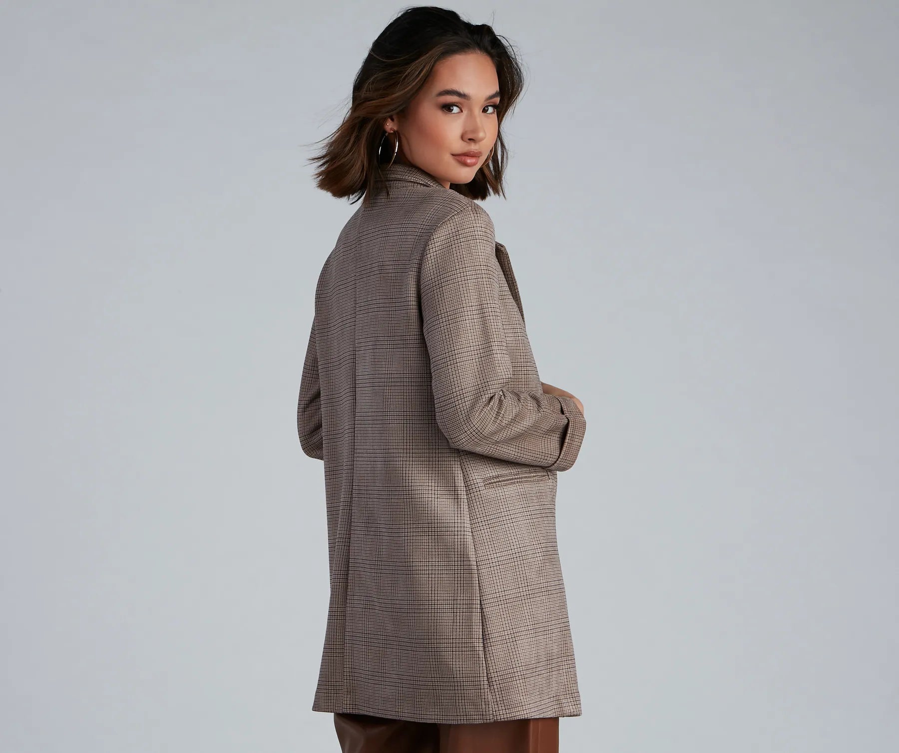 Preppy Plaid Faux Suede Blazer - Image 2