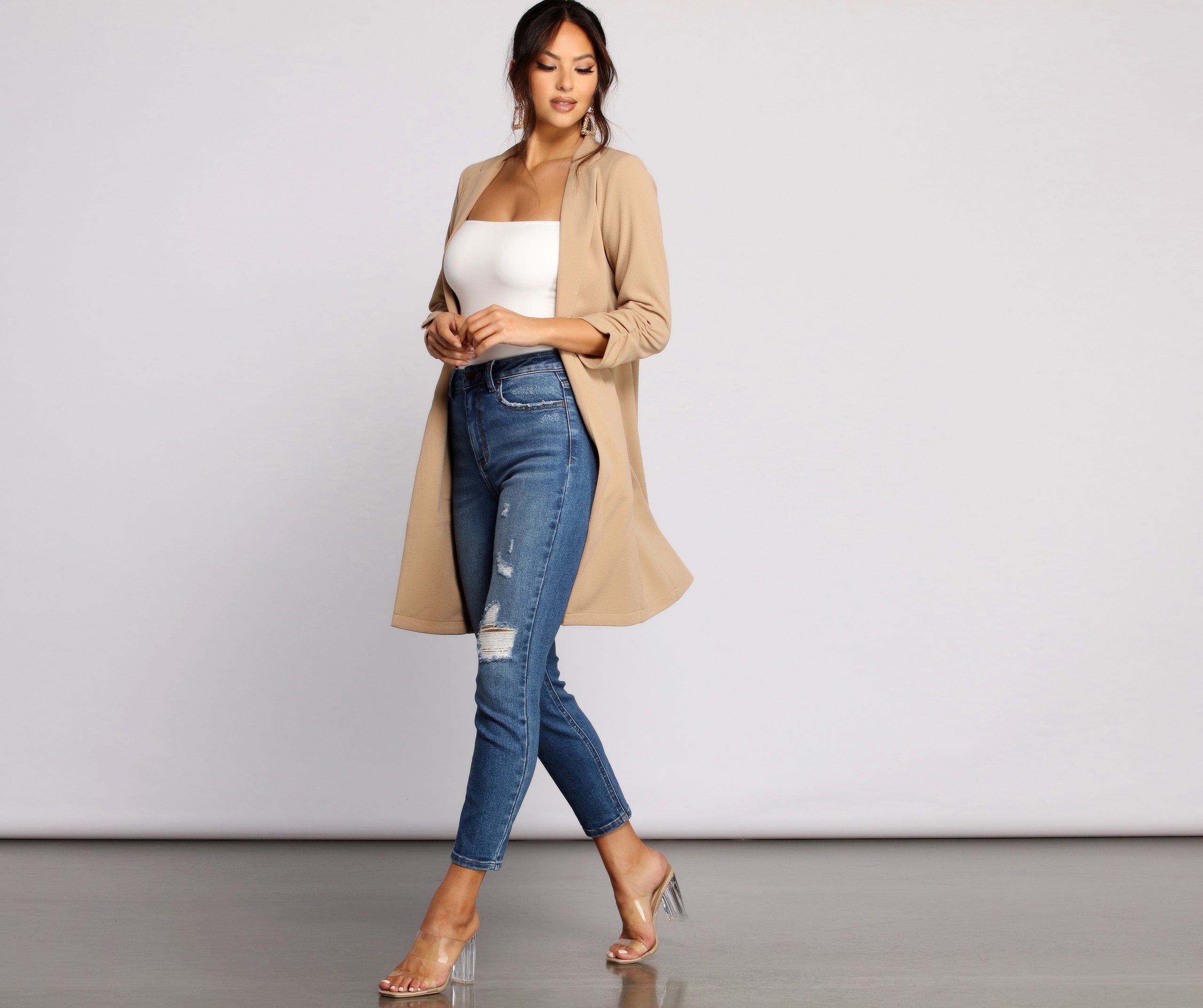 Stylish Sophistication Crepe Trench Coat - Image 5