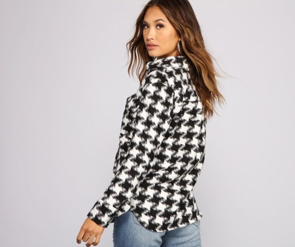 So Chic Houndstooth Woven Shacket - Image 2