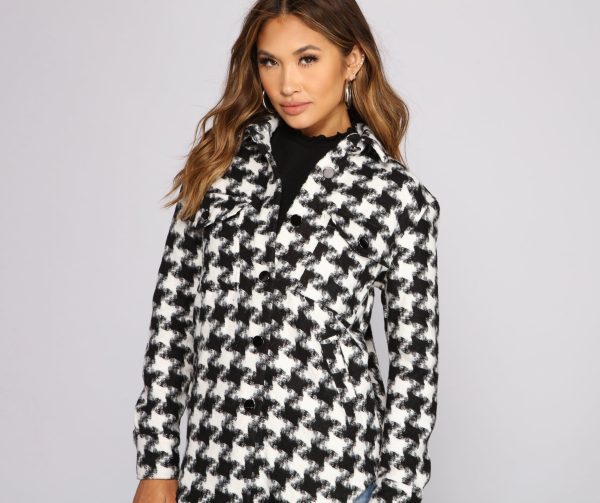 So Chic Houndstooth Woven Shacket - Image 3