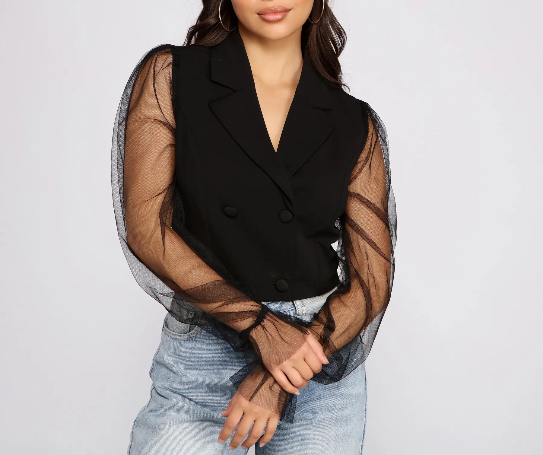 Miss Trendsetter Cropped Crepe Blazer - Image 3