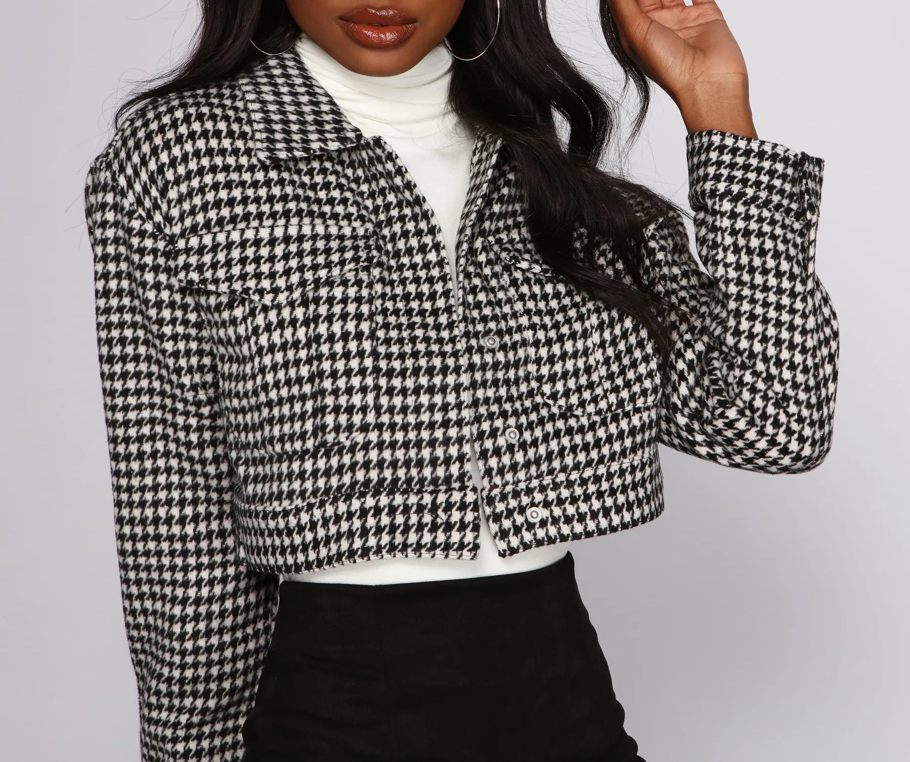 Trend Alert Houndstooth Cropped Jacket - Image 3