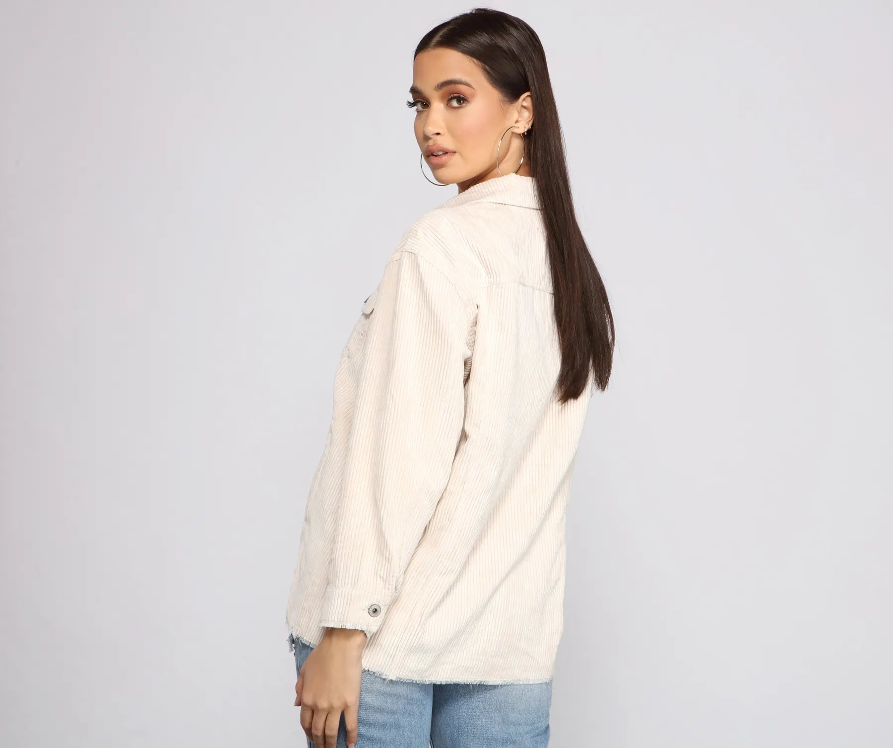 Trendy Corduroy Button-Up Shacket - Image 2