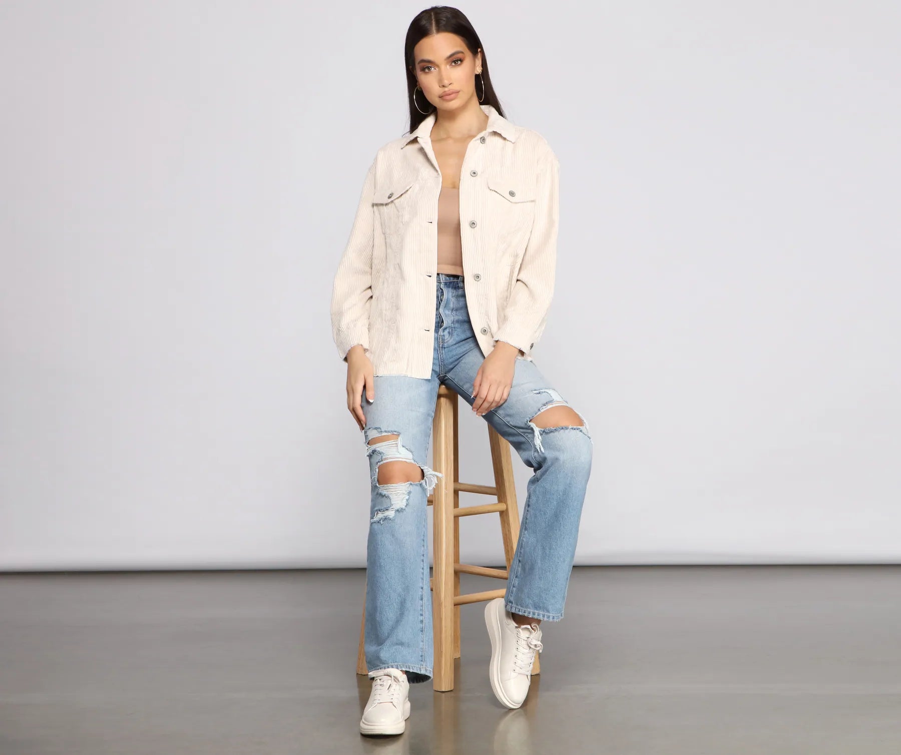 Trendy Corduroy Button-Up Shacket - Image 4