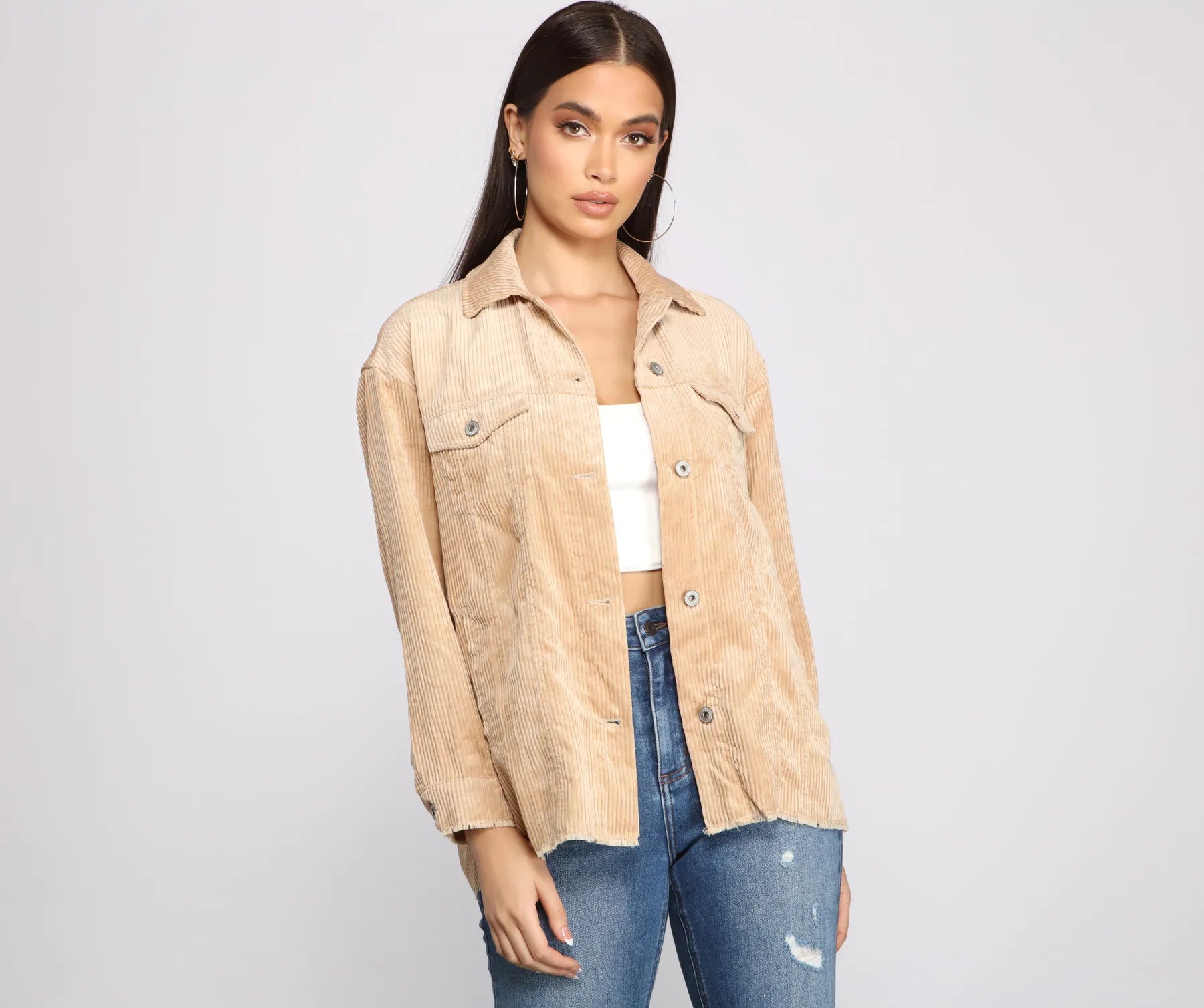 Trendy Corduroy Button-Up Shacket - Image 5