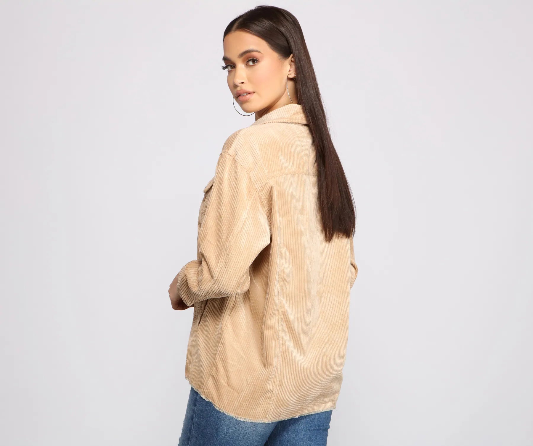 Trendy Corduroy Button-Up Shacket - Image 6