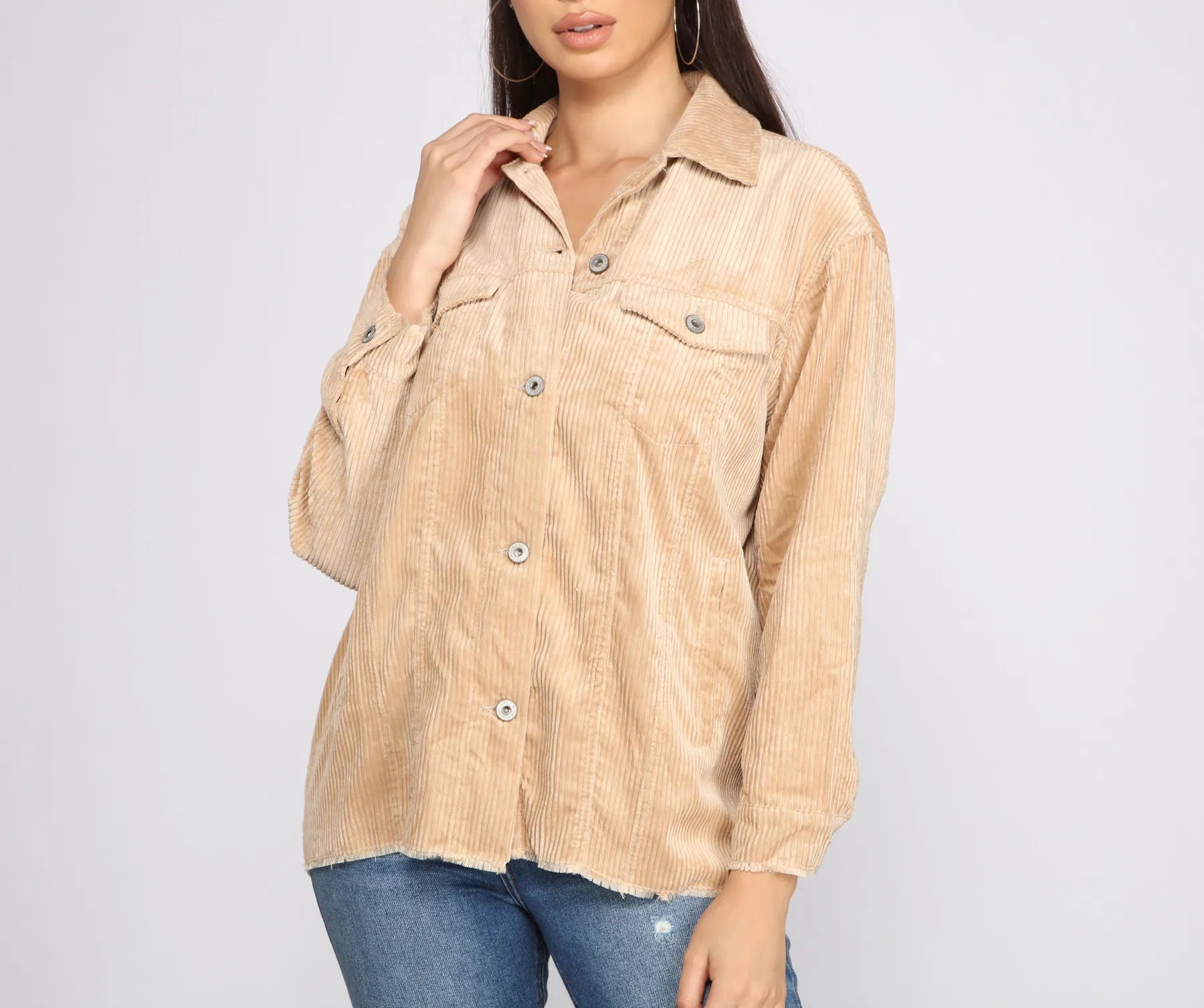 Trendy Corduroy Button-Up Shacket - Image 7