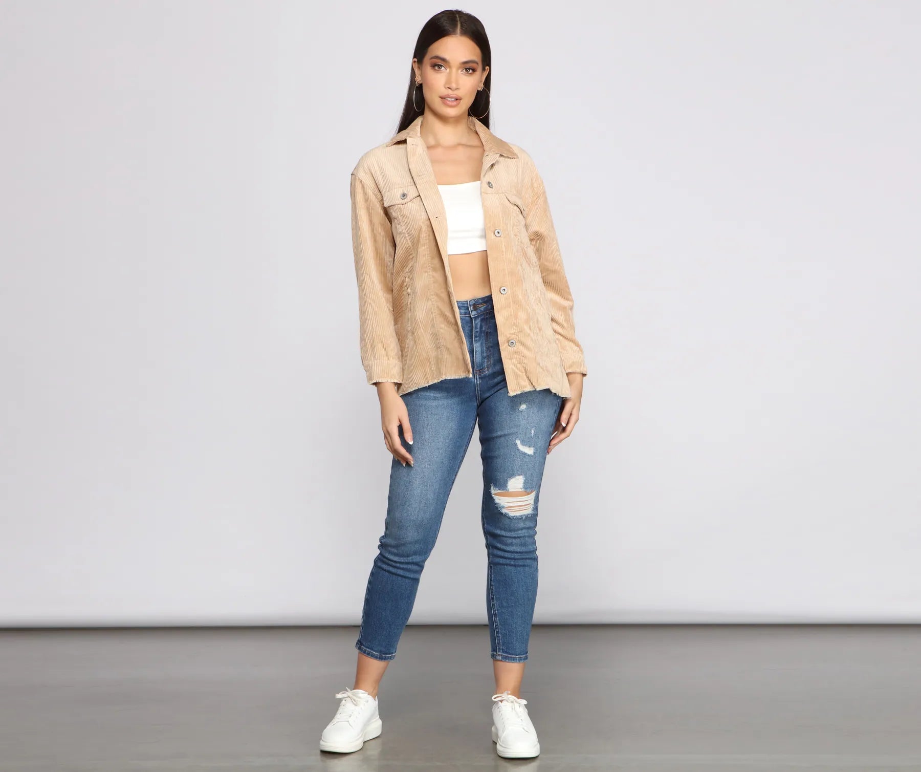 Trendy Corduroy Button-Up Shacket - Image 8