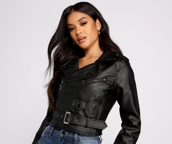 Edgy Glam Faux Leather Quilted Moto - Image 2