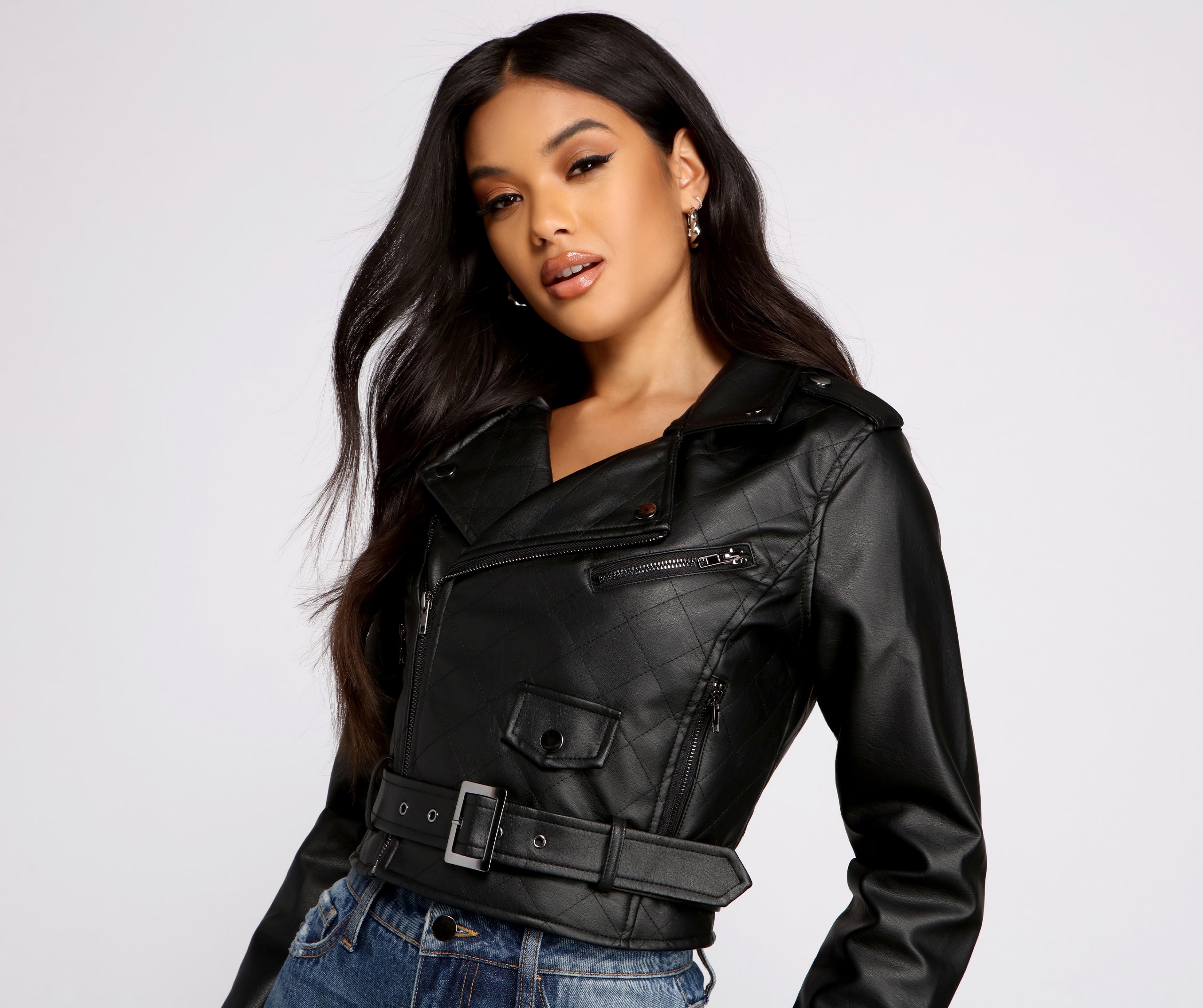 Edgy Glam Faux Leather Quilted Moto - Image 2
