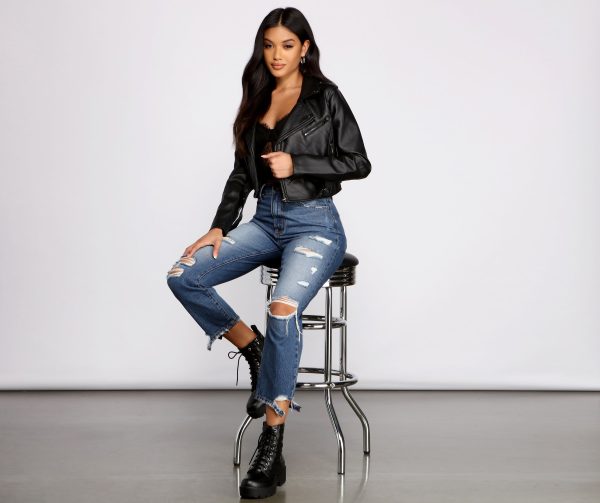 Edgy Glam Faux Leather Quilted Moto - Image 4