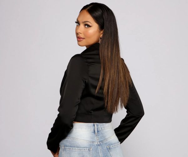 Casually Chic Satin Cropped Blazer - Image 2