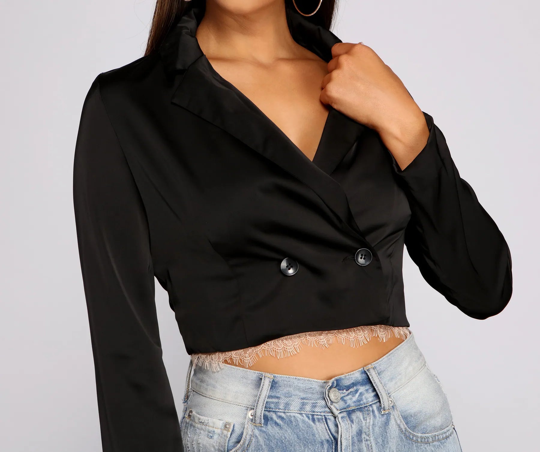 Casually Chic Satin Cropped Blazer - Image 3