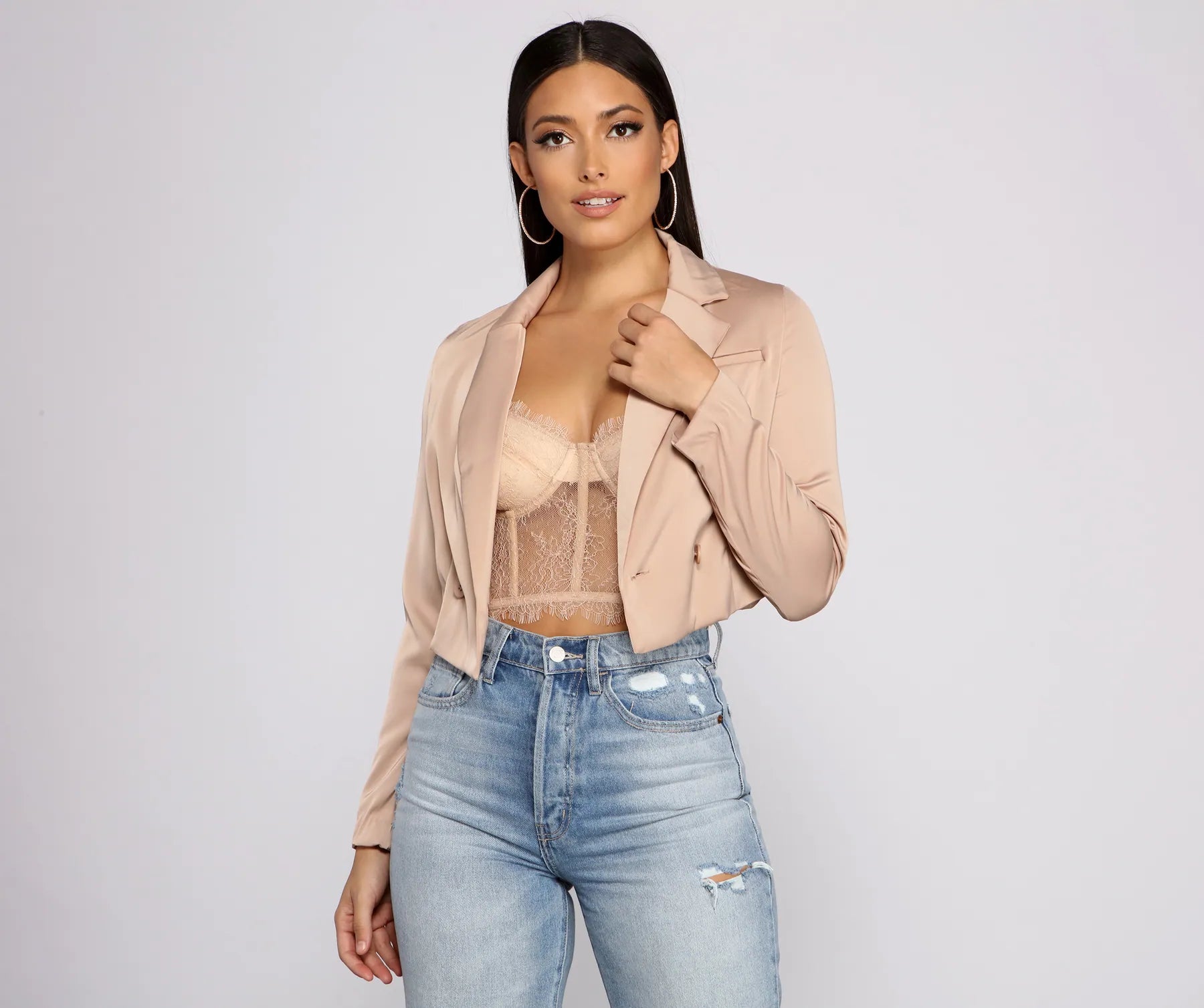 Casually Chic Satin Cropped Blazer - Image 5