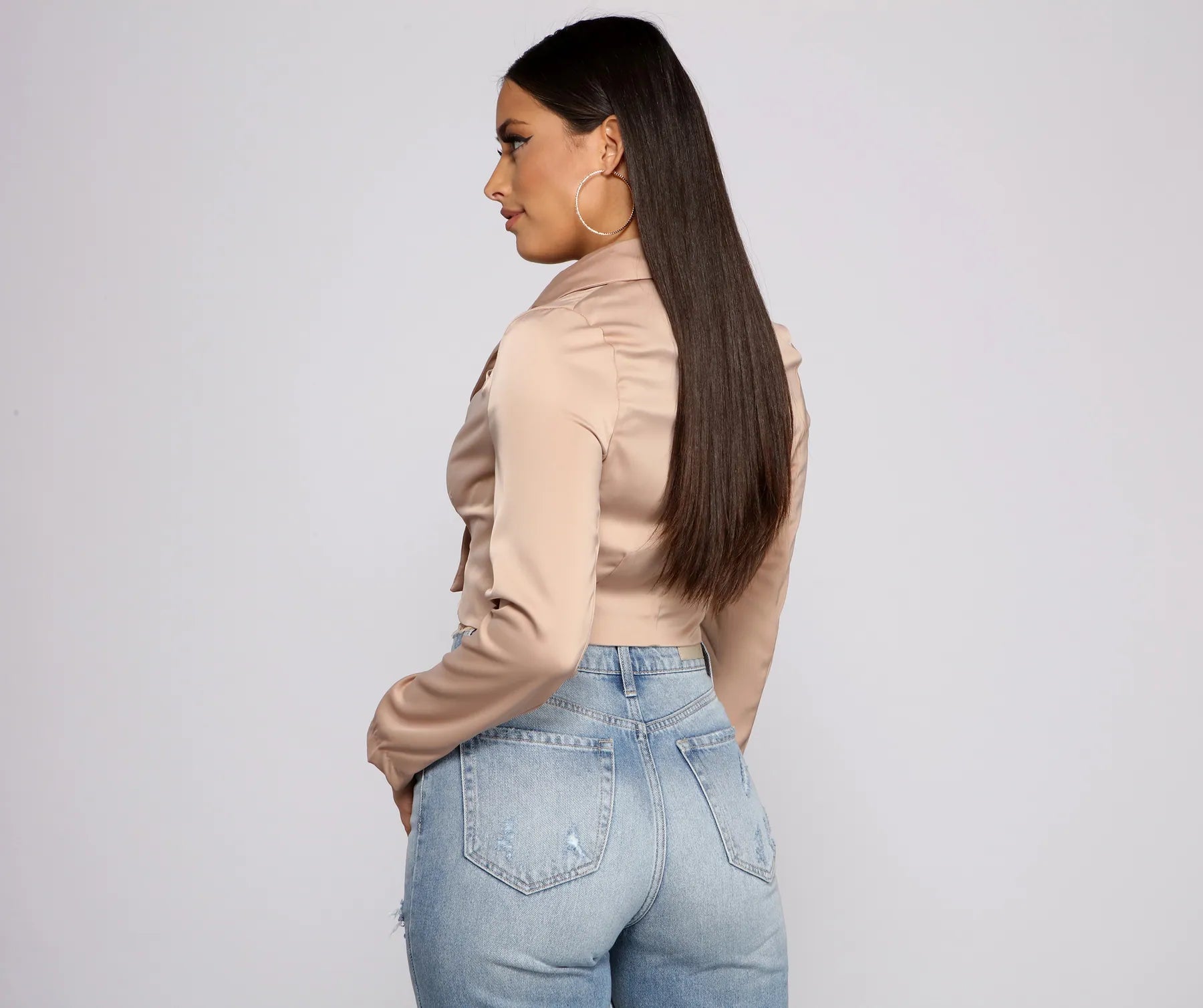 Casually Chic Satin Cropped Blazer - Image 6
