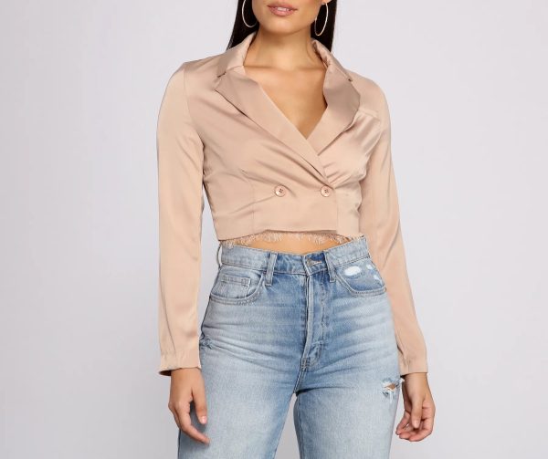 Casually Chic Satin Cropped Blazer - Image 7