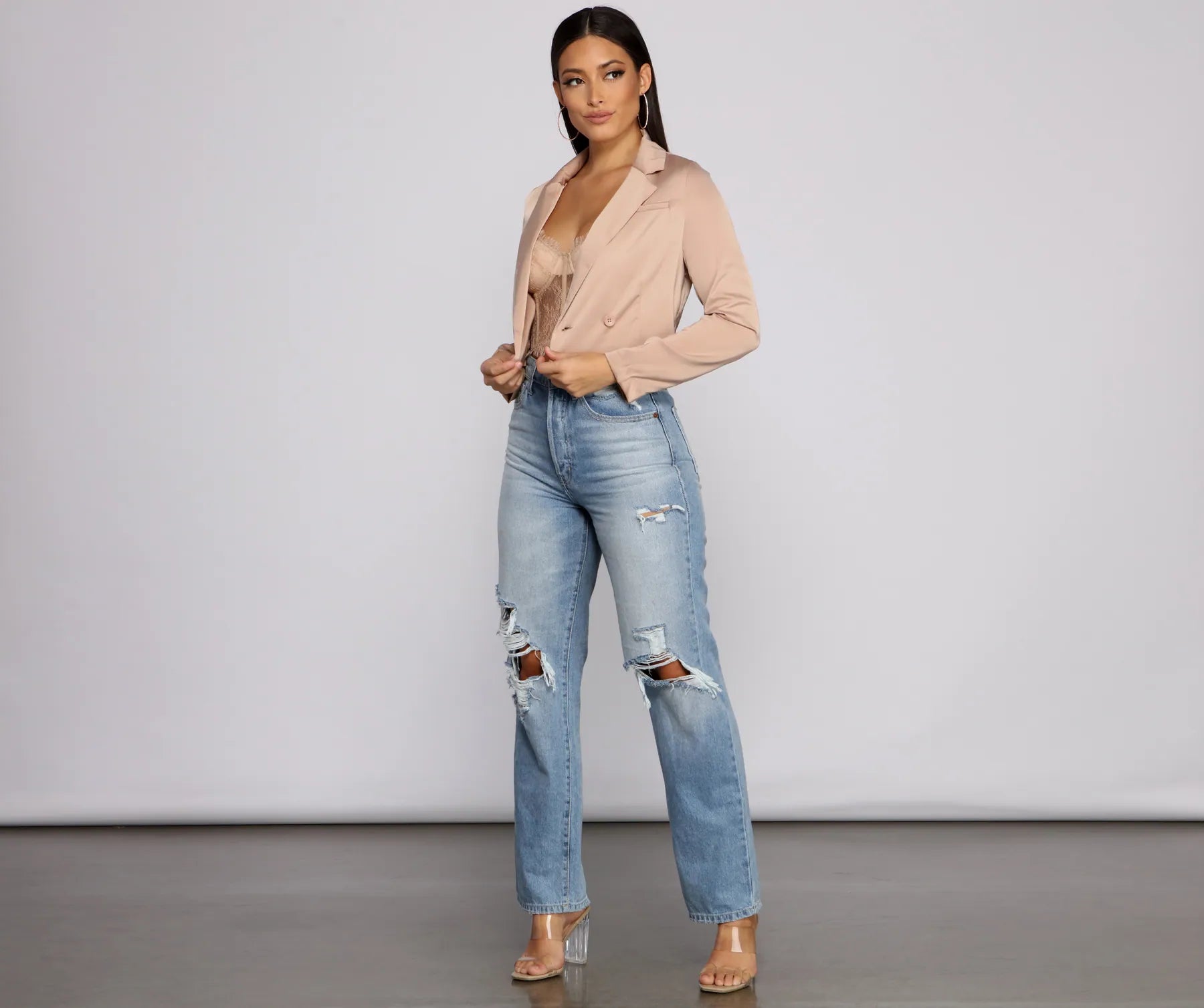 Casually Chic Satin Cropped Blazer - Image 8