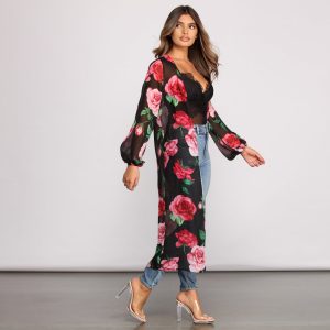 Romantic Vibes Rose Printed Duster