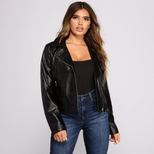 Croc Embossed Faux Leather Moto Jacket