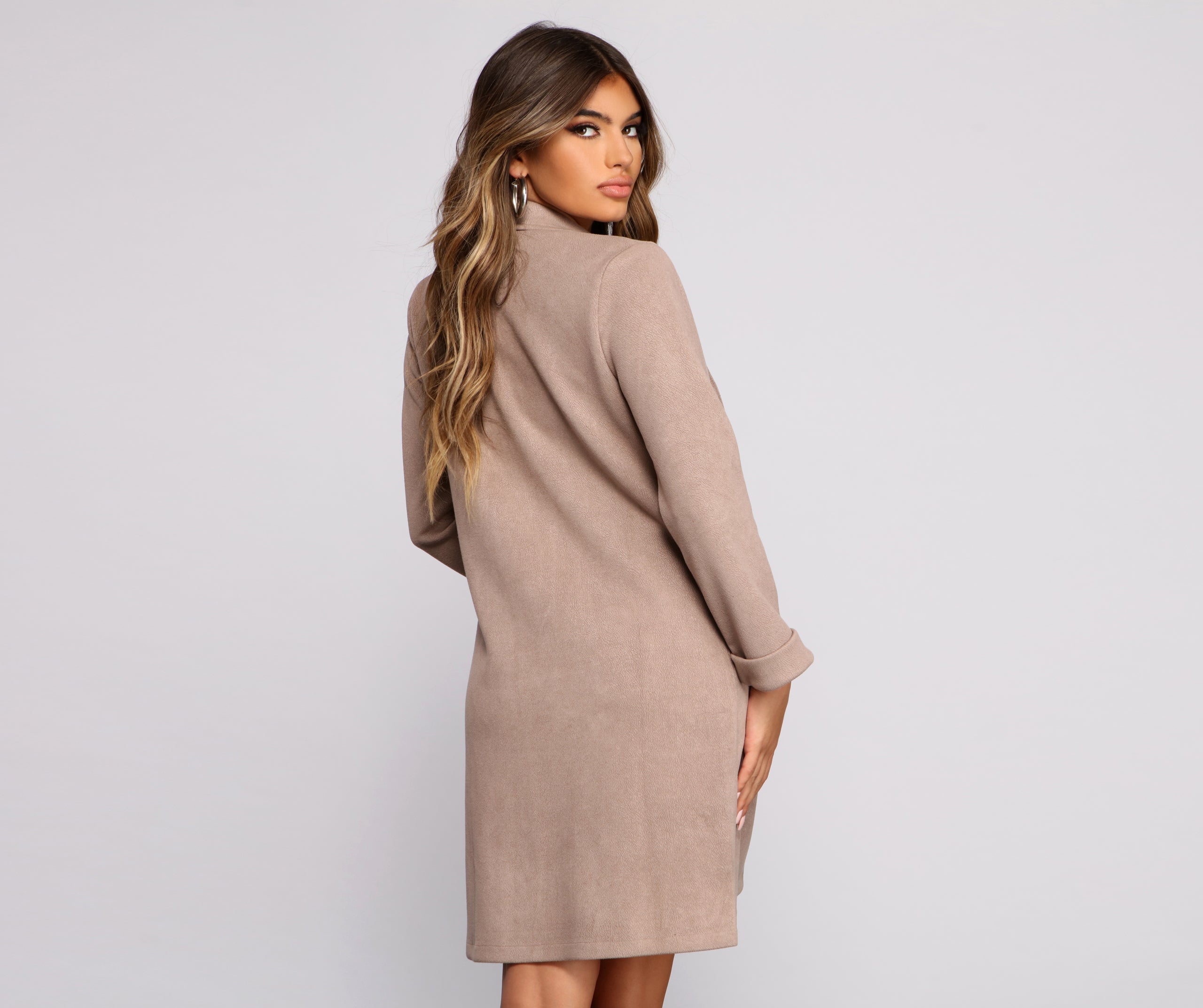 Classy and Chic Faux Suede Long Line Blazer - Image 2