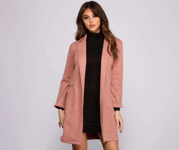 Classy and Chic Faux Suede Long Line Blazer - Image 6