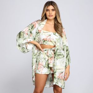 Vacay On My Mind Tropical Print Kimono