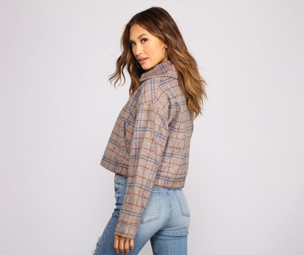 Perf Look In Plaid Oversized Cropped Jacket - Image 2