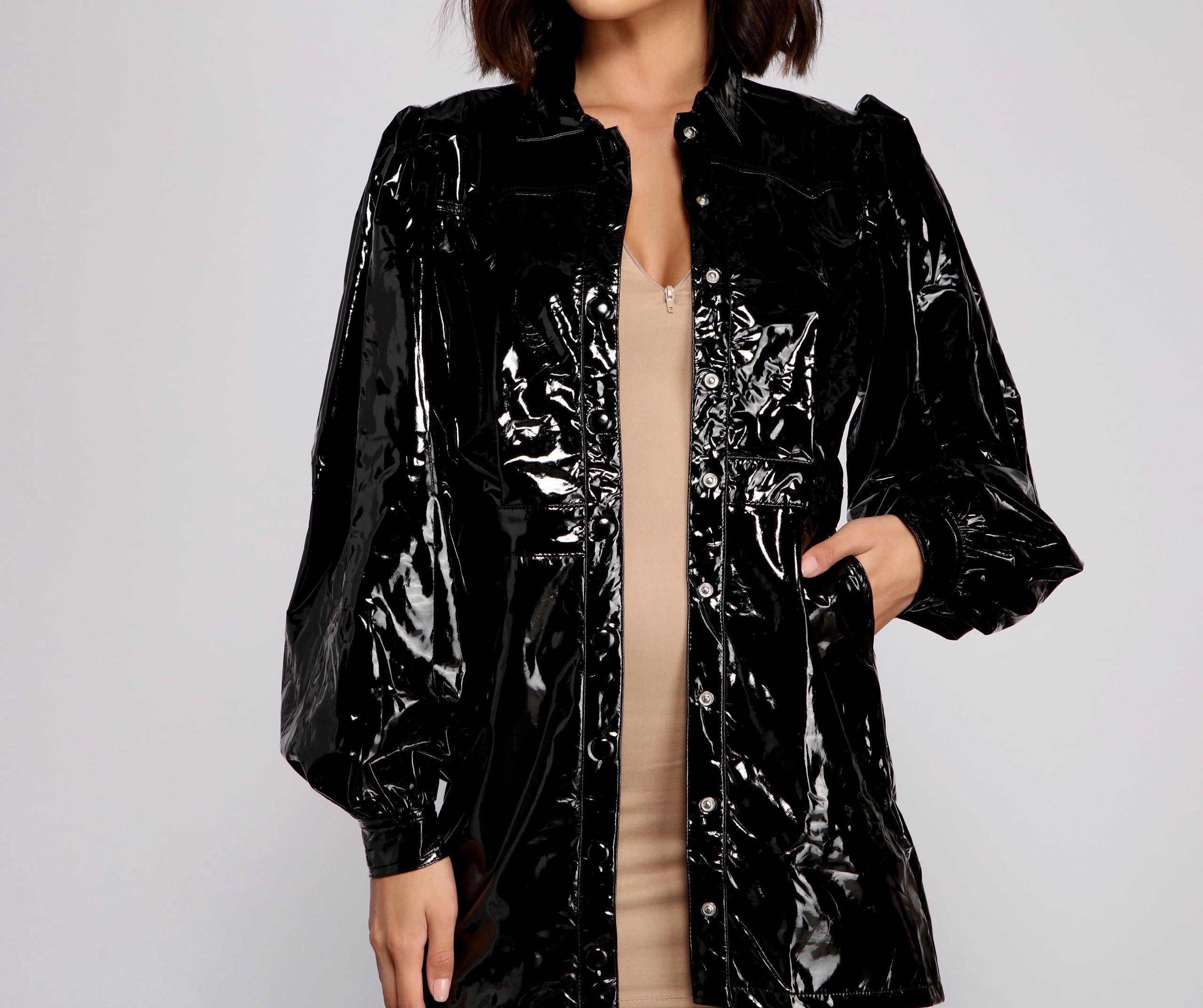 Major Baddie Faux Leather Trench Dress - Image 3