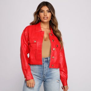 Feelin' Bold Croc Embossed Faux Leather Jacket