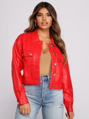 Feelin' Bold Croc Embossed Faux Leather Jacket