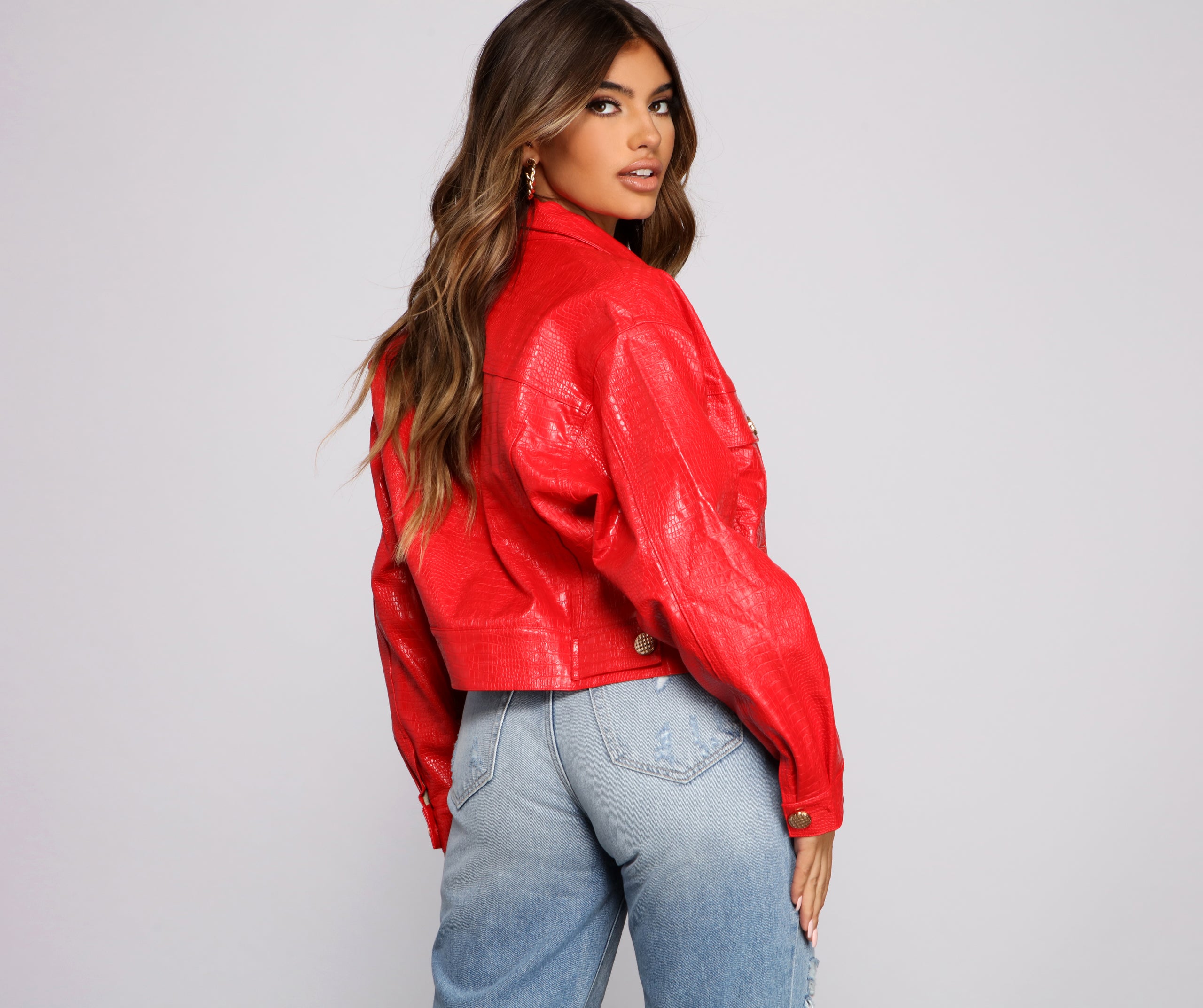 Feelin' Bold Croc Embossed Faux Leather Jacket - Image 2