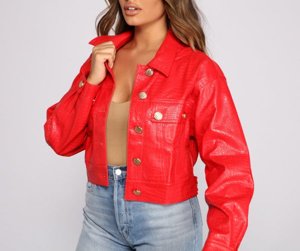 Feelin' Bold Croc Embossed Faux Leather Jacket - Image 3