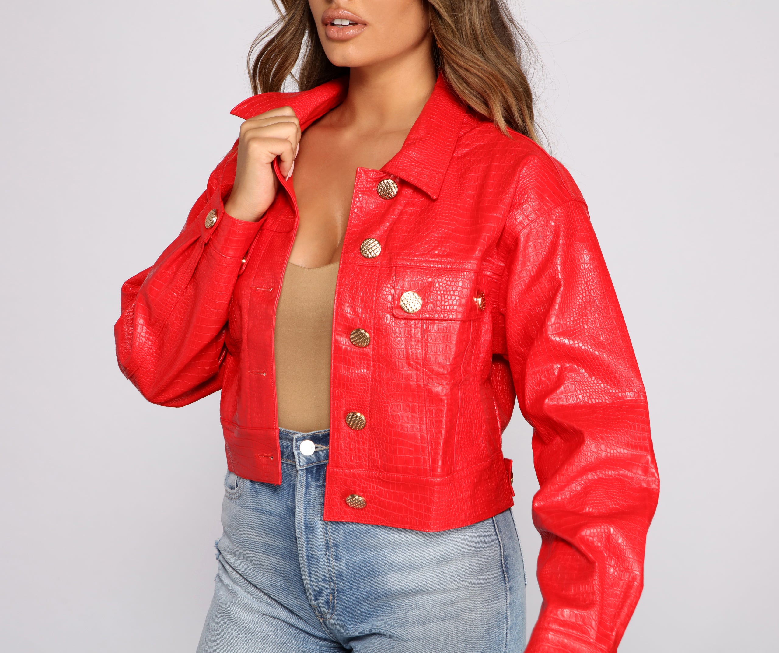 Feelin' Bold Croc Embossed Faux Leather Jacket - Image 3