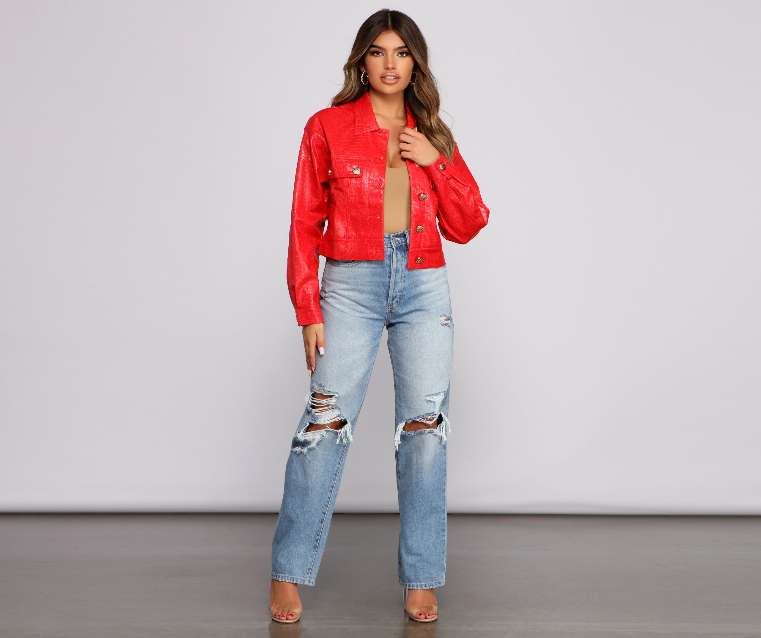 Feelin' Bold Croc Embossed Faux Leather Jacket - Image 4