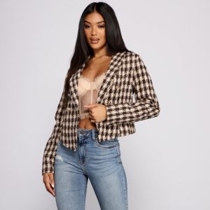 Poised and Professional Houndstooth Cropped Blazer