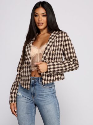 Poised and Professional Houndstooth Cropped Blazer