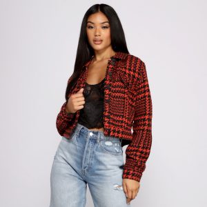 So Chic Houndstooth Cropped Jacket