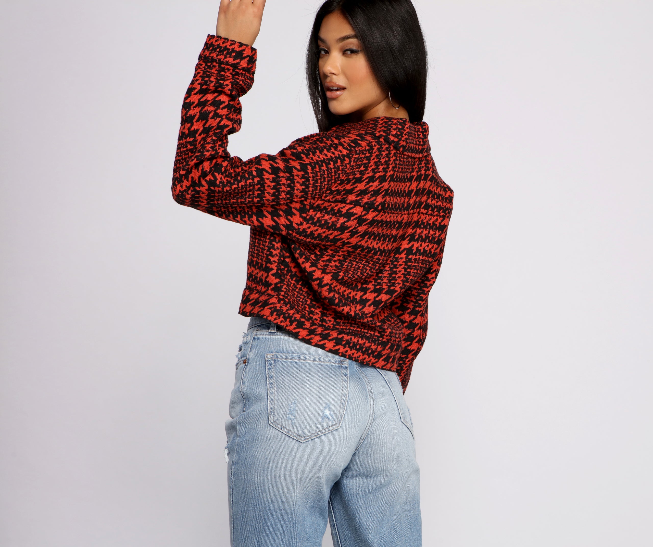 So Chic Houndstooth Cropped Jacket - Image 2
