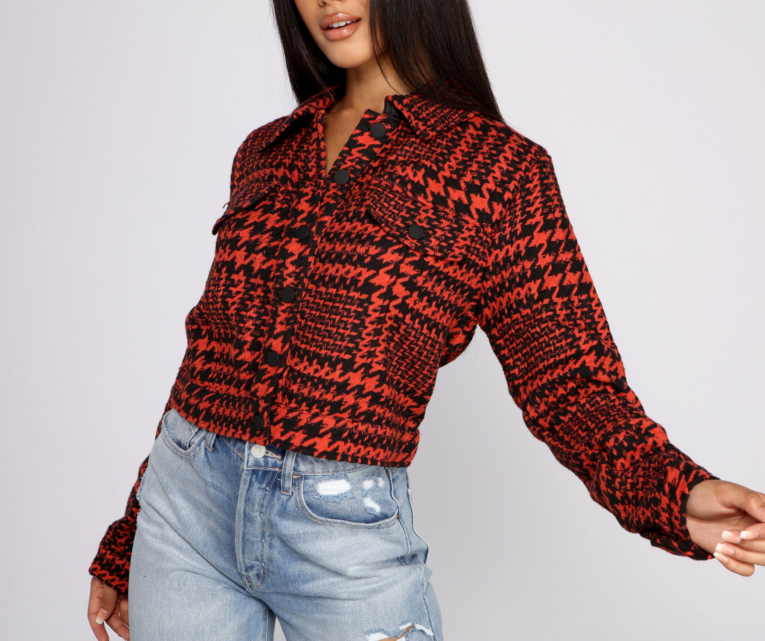 So Chic Houndstooth Cropped Jacket - Image 3