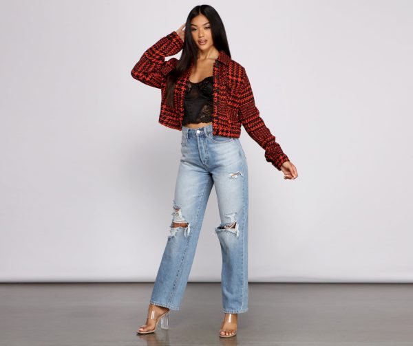 So Chic Houndstooth Cropped Jacket - Image 4