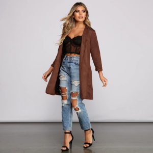 A Chic Look Faux Suede Blazer