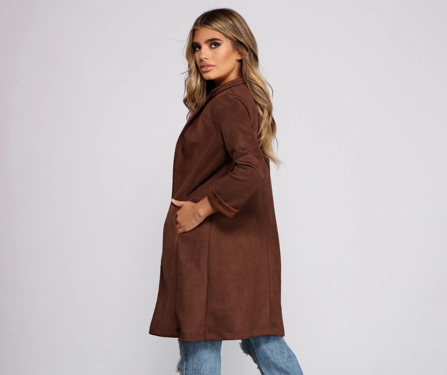 A Chic Look Faux Suede Blazer - Image 2