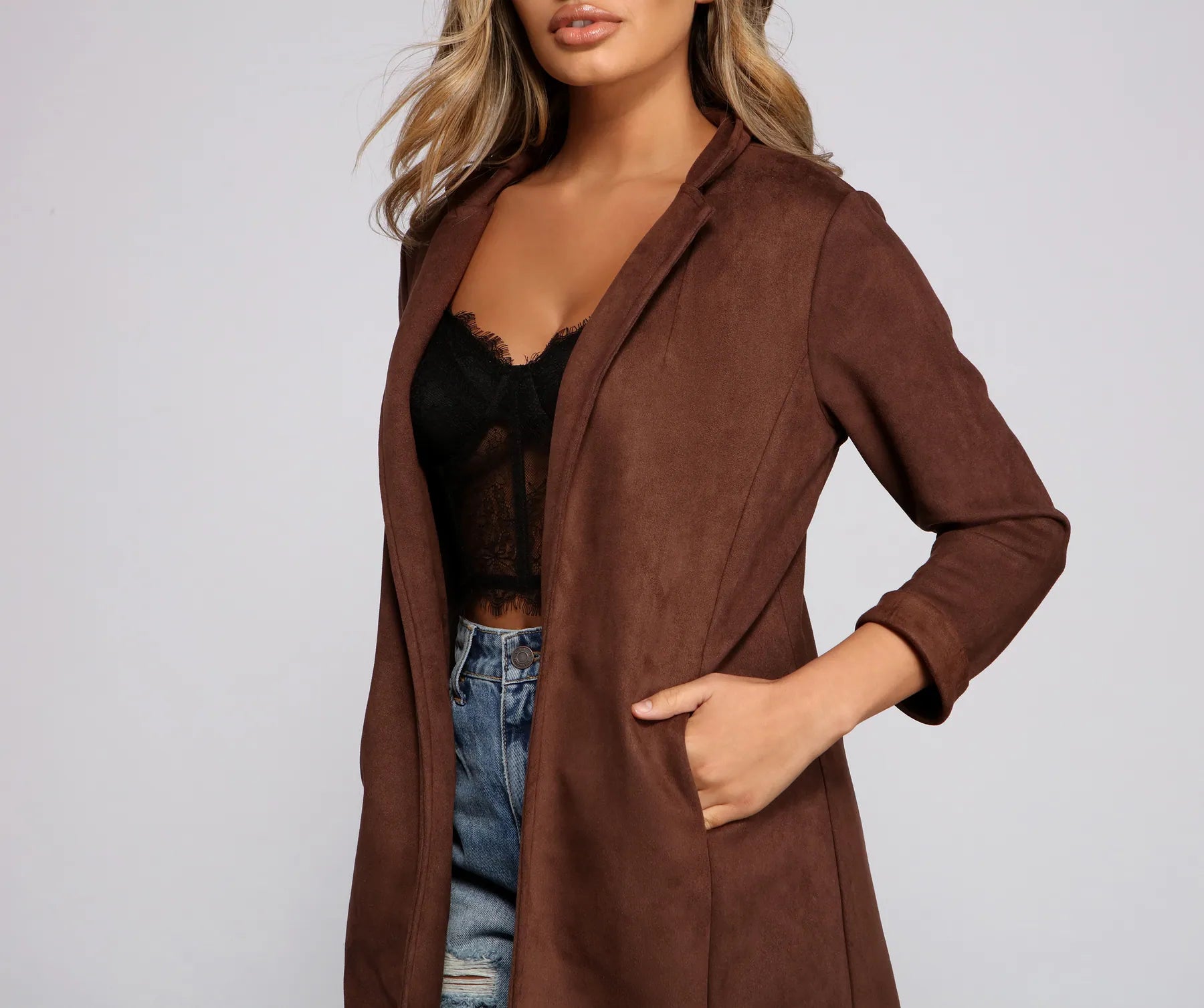 A Chic Look Faux Suede Blazer - Image 3