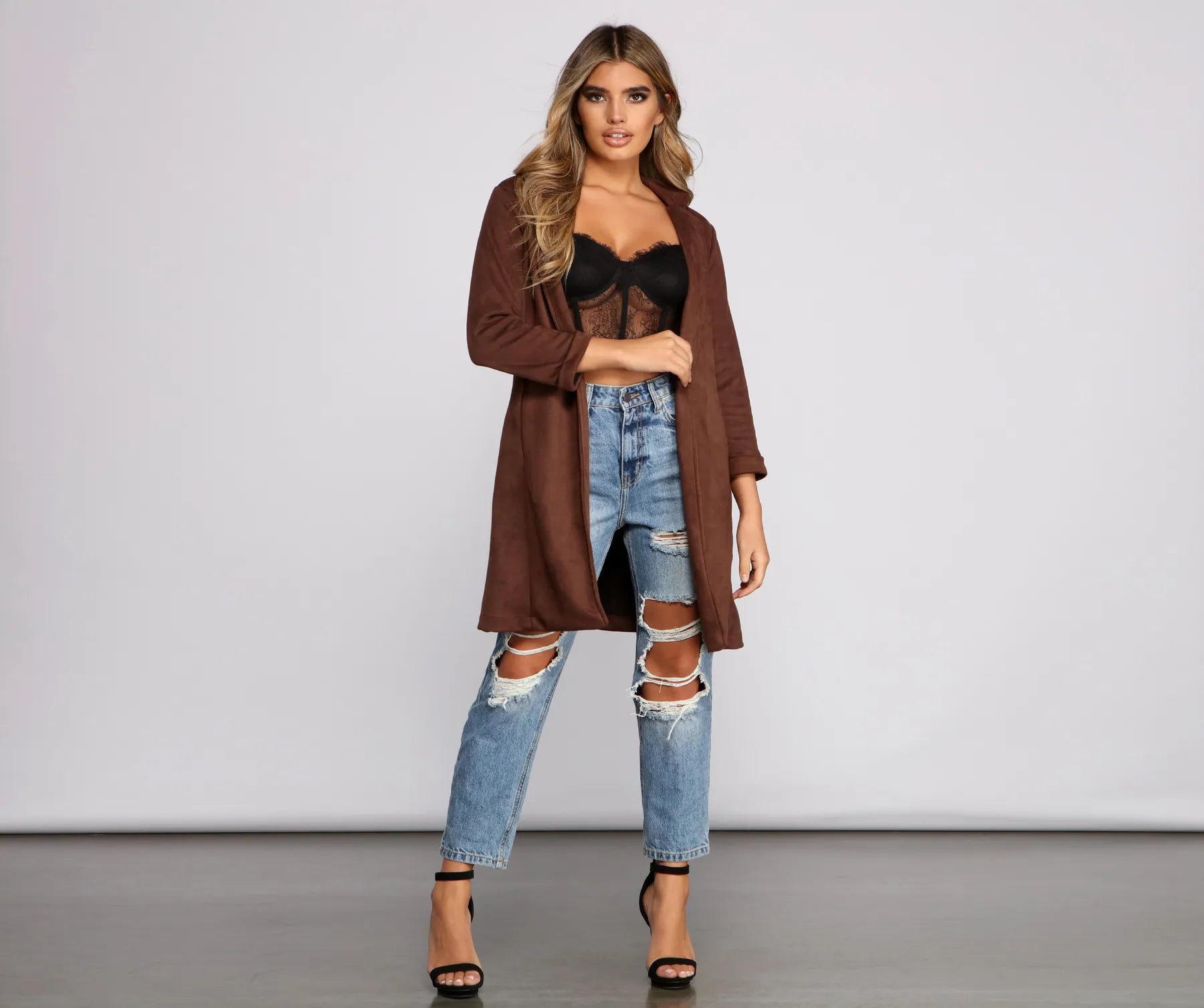 A Chic Look Faux Suede Blazer - Image 4