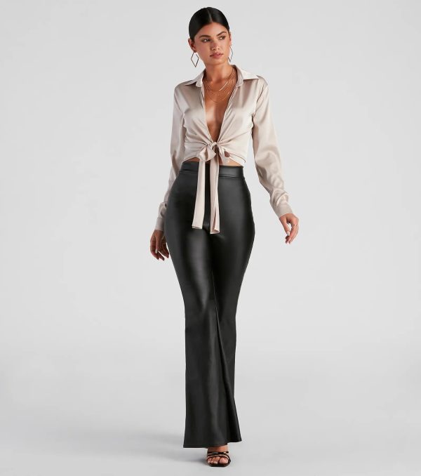So Sleek Satin Tie-Front Blouse - Image 2