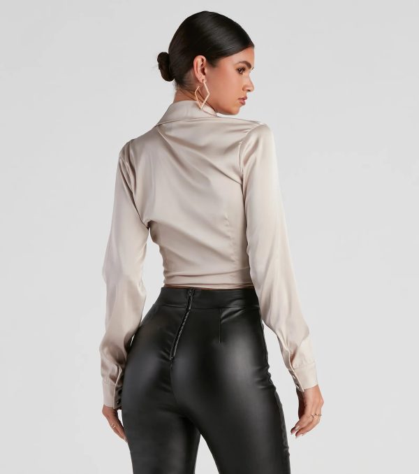 So Sleek Satin Tie-Front Blouse - Image 3