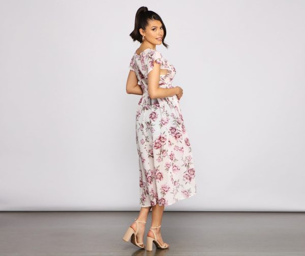 Floral Flutter Sleeve Chiffon High-Low Duster - Image 2