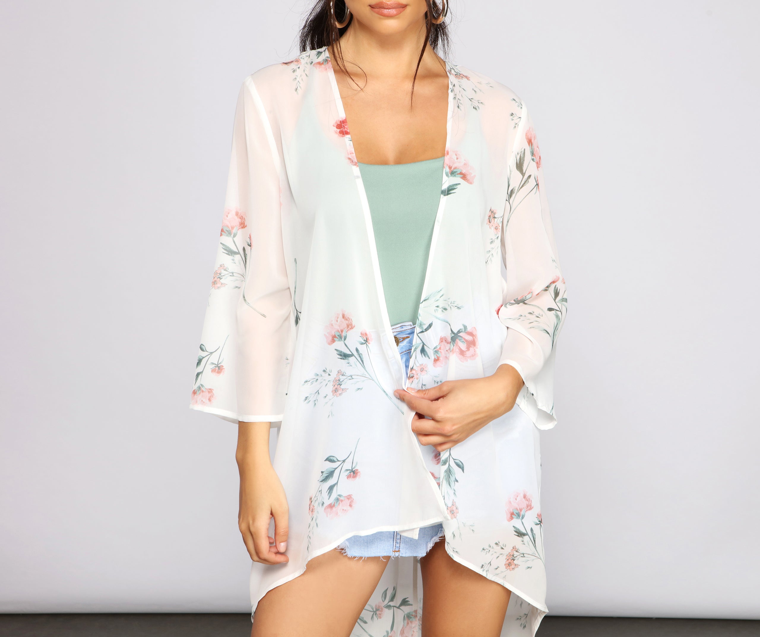 Flirty And Floral High Low Chiffon Kimono - Image 3