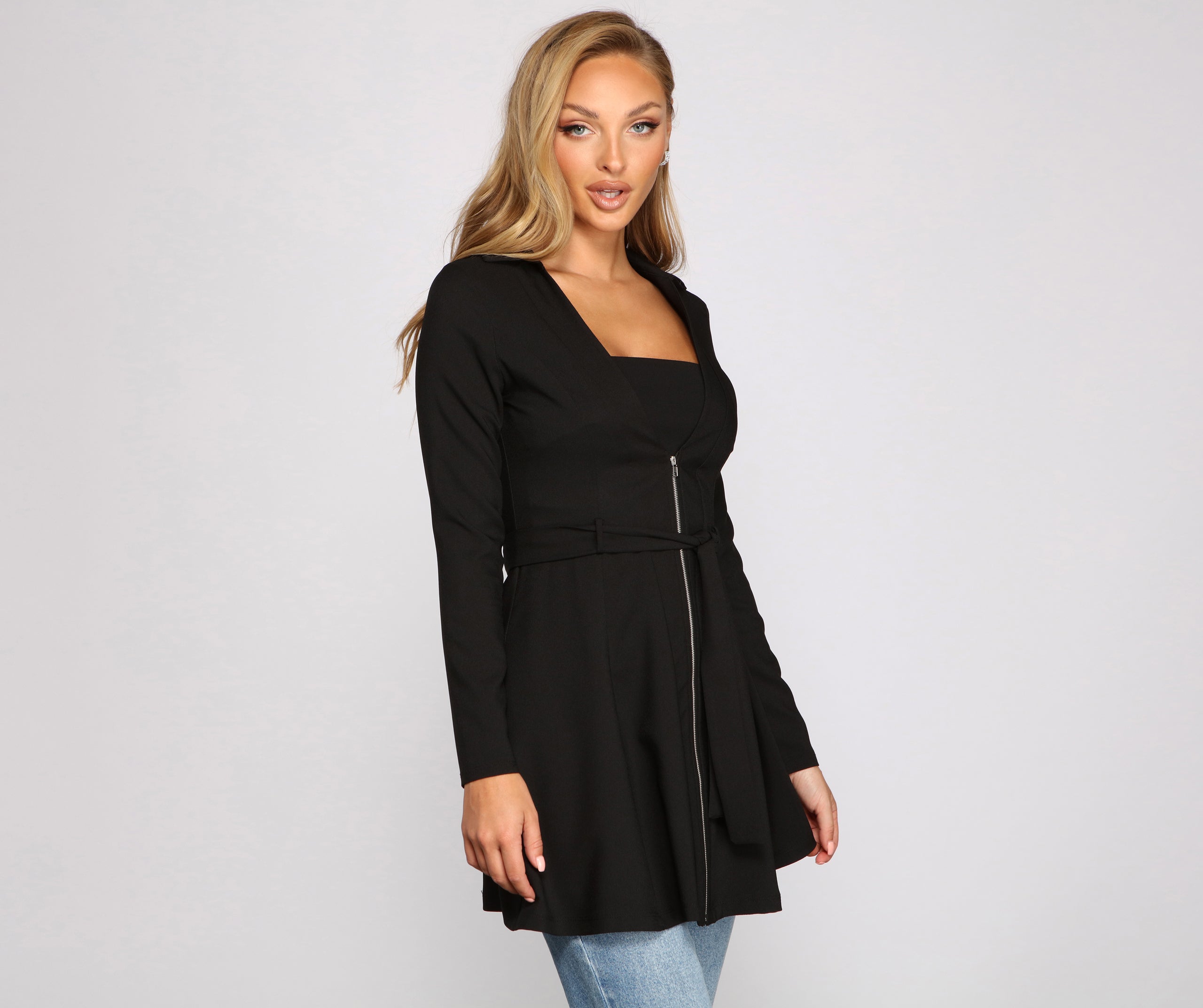 Chic Girl Tie Front Belted Trench - Image 5